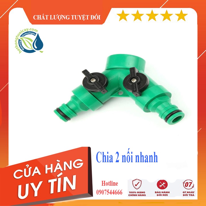 Chia 2 lắp vòi nước có van khóa cho hệ thống tưới