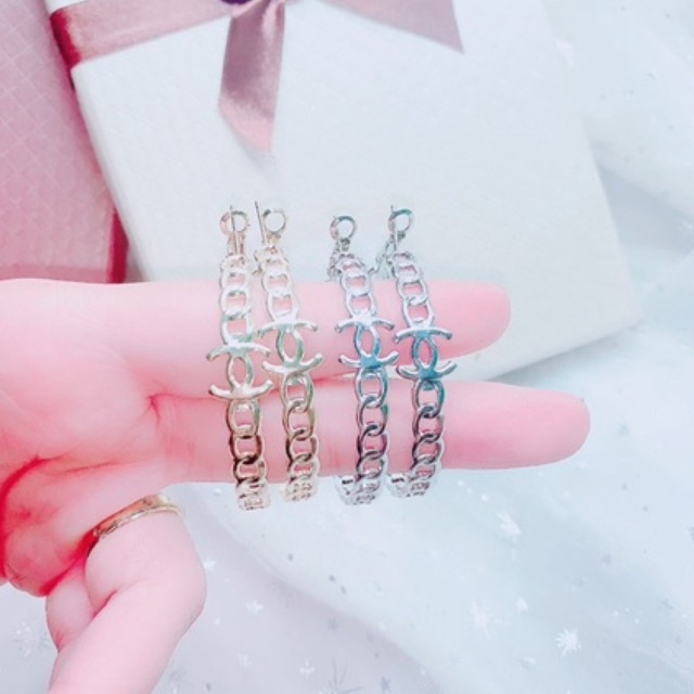 bông tai khuyên tròn ch.a.n.e.l , khuyên tai thương hiệu cá tính phong cách hàn quốc