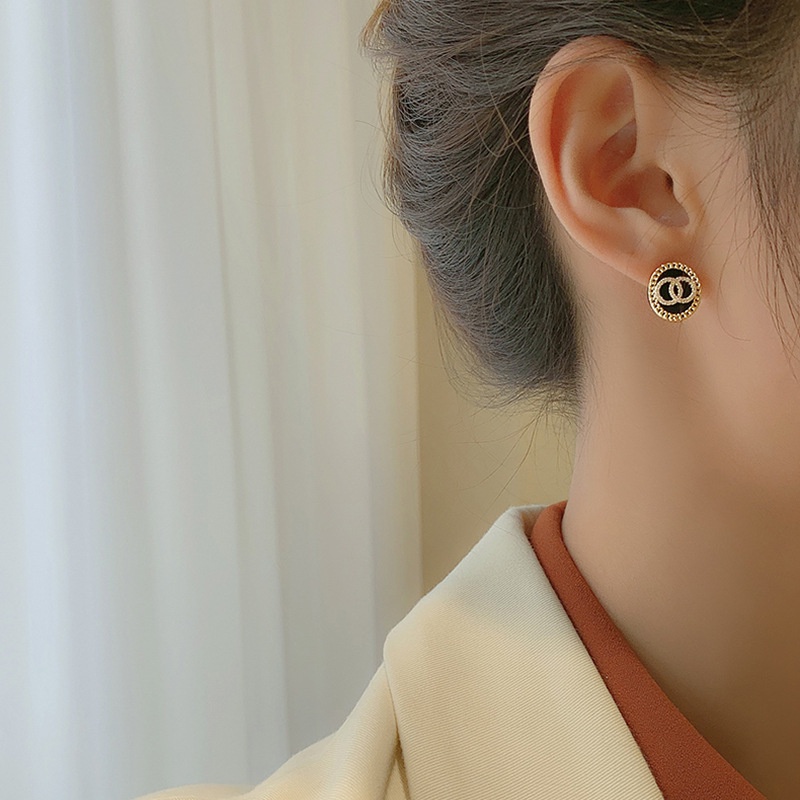 Bông Tai Tròn Màu Đen Đính Đá Zircon 2022