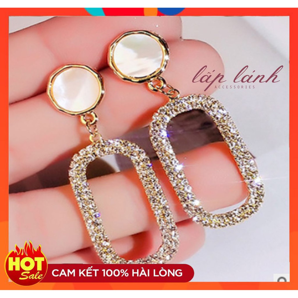 [Có sẵn] BÔNG TAI KHUYÊN TAI ĐÁ CHỮ NHẬT BẢN LỚN LẤP LÁNH PHONG CÁCH HÀN QUỐC BT47