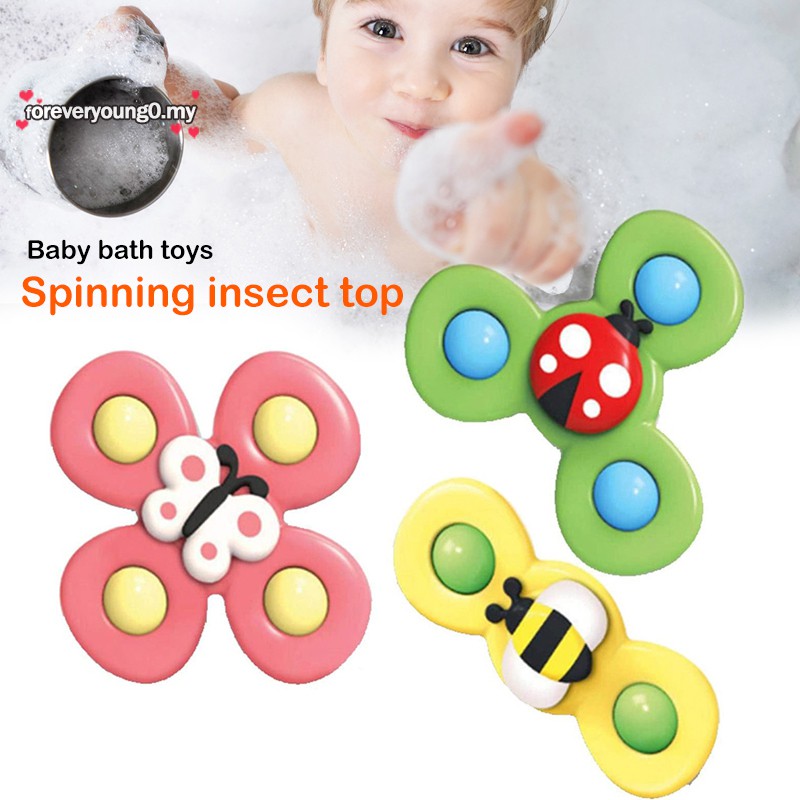 SPINNER Set 3 Đồ Chơi Con Quay Hình Bông Hoa / Côn Trùng Có Giác Hút Gắn Trên Bàn Dành Cho Các Bé