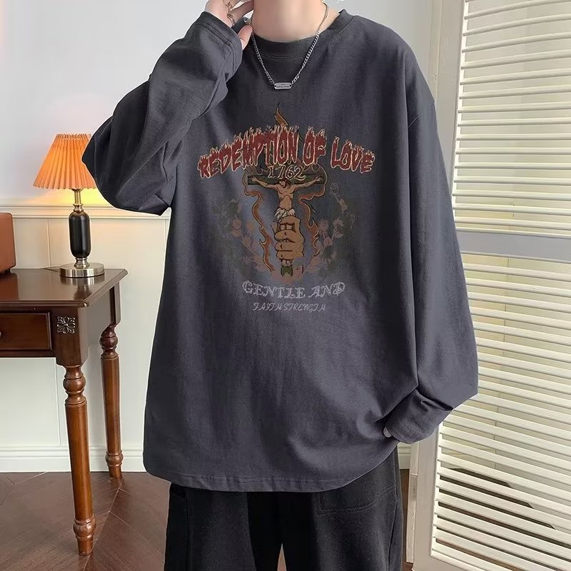 Áo Thun Tay Dài Dáng Rộng In Chữ Thoải Mái Thời Trang Cho Nam Và Nữ size M-5XL