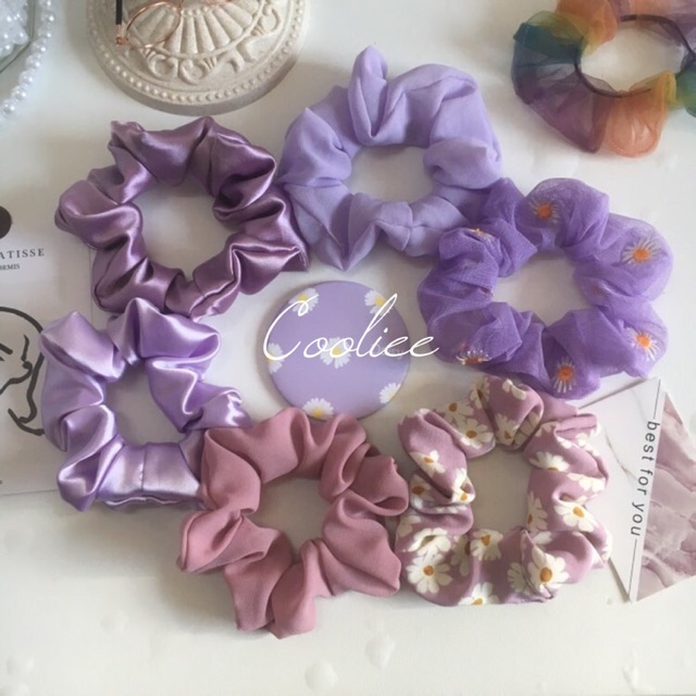 Scrunchies tông tím mộng mơ các mẫu