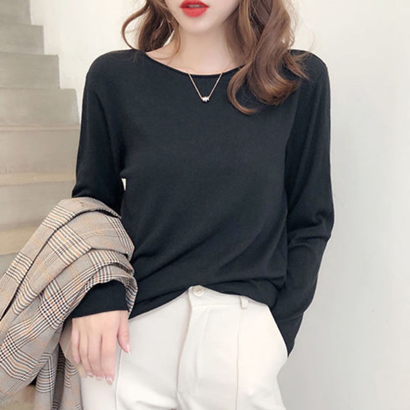 Áo len tay dài cổ tròn màu sắc ngọt ngào phong cách Hàn Quốc cho nữ