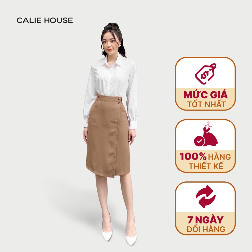 Áo sơ mi trắng nữ Calie House thiết kế công sở cổ đức basic chất liệu lụa hàn nhẹ không nhăn nhàu dài tay A121