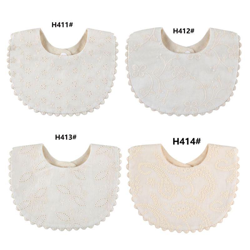 Yếm Ăn Cotton Thêu Hoa Xinh Xắn Cho Bé Sơ Sinh