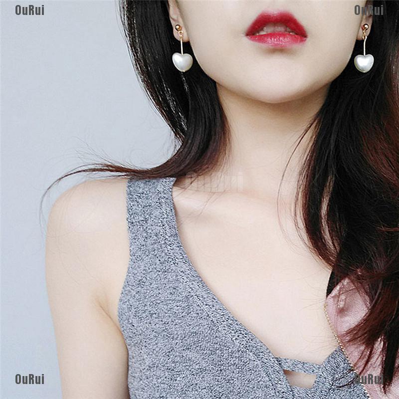 Đôi Bông Tai Hình Trái Tim Nạm Ngọc Trai Giả