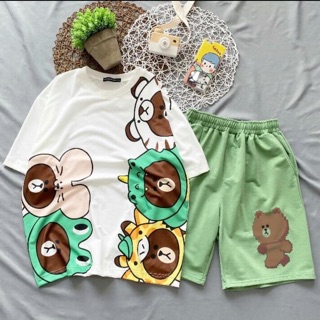 [ COMBO TIẾT KIỆM ] Set áo 3D Gấu Brown + quần short cartoon Gấu Brown unisex