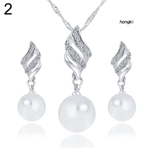 (Hàng Mới Về) Bộ vòng cổ + Bông Tai Đính Ngọc Trai Giả Xinh Xắn