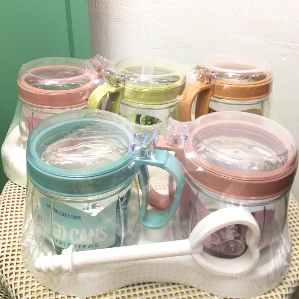 [Giá sỉ] Bộ hũ đựng gia vị thủy tinh cao cấp có khay 2 chiếc - 3 chiếc màu sắc bắt mắt