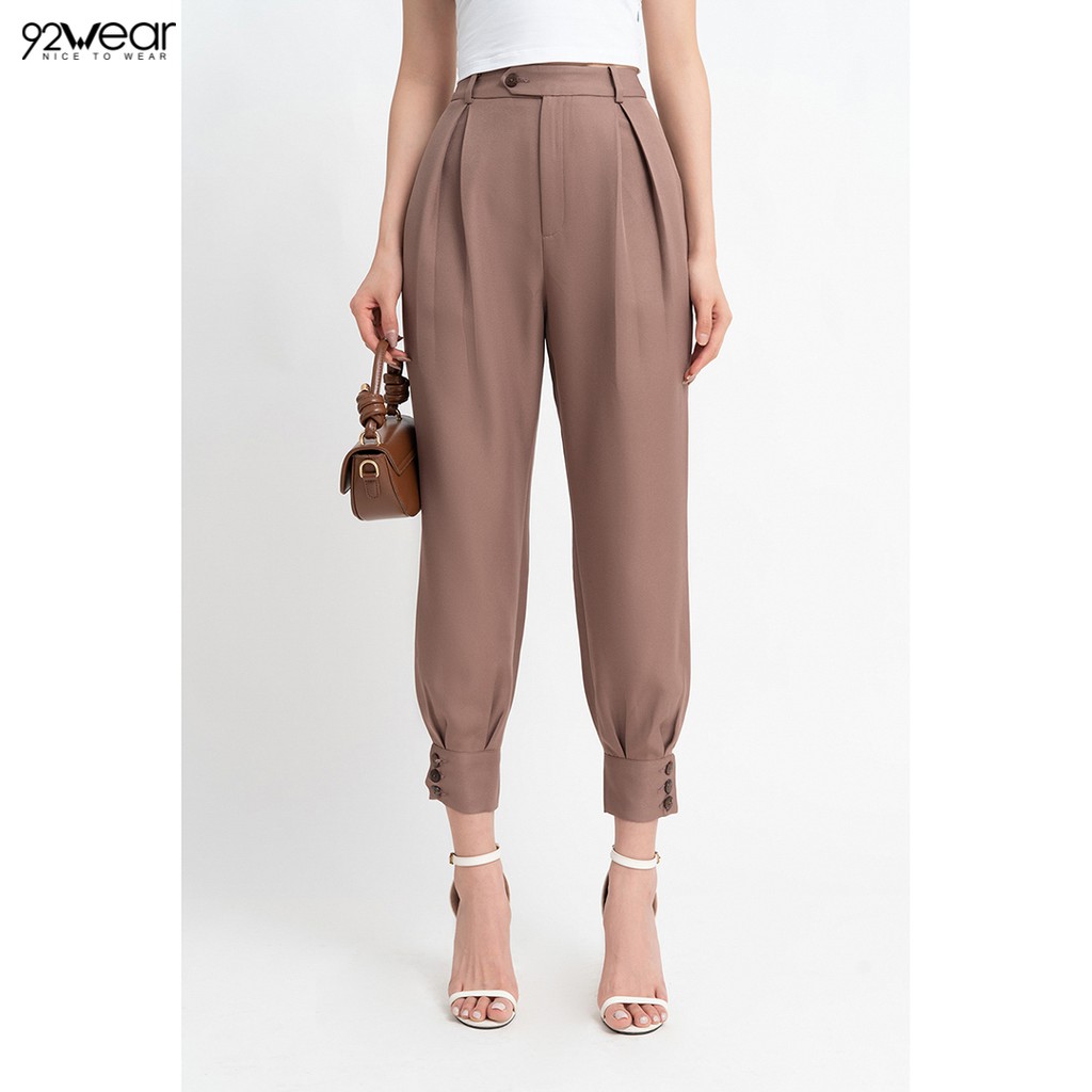 Quần baggy nữ công sở 92WEAR đủ màu, đủ size, ống bó đính cúc QGW0920