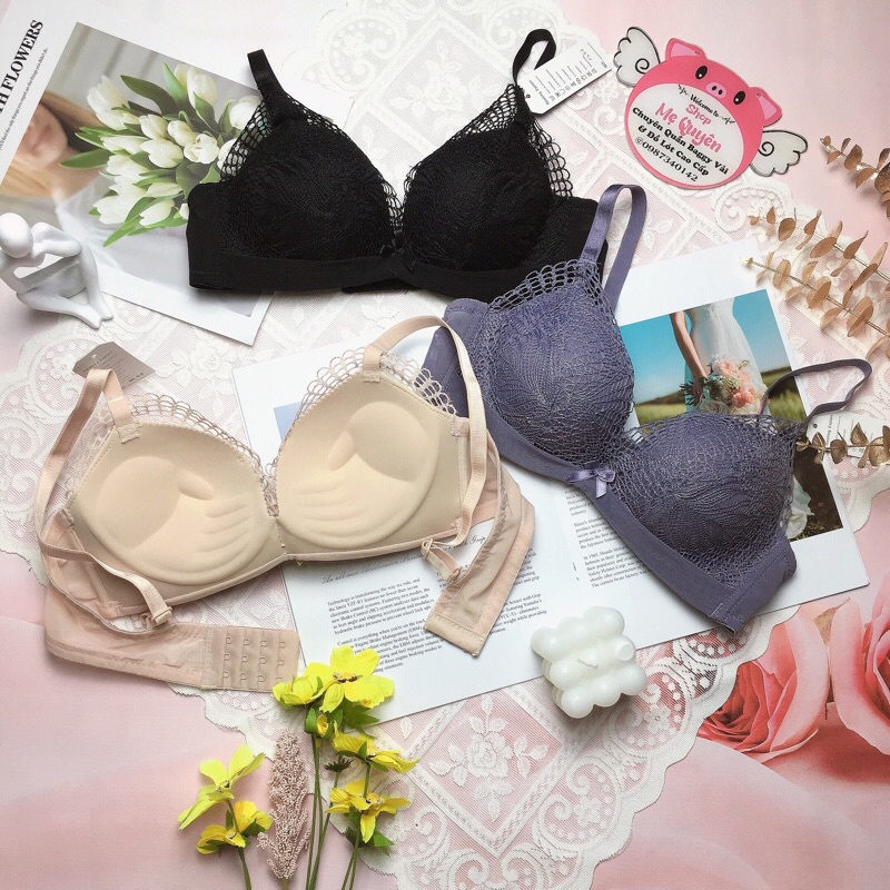 Áo lót nữ su đúc phối ren, mút bàn tay dày 3cm không gọng, dáng quả vát nâng ngực gợi cảm ML03