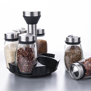 Bộ 6 hũ đựng gia vị có khay xoay 360 độ