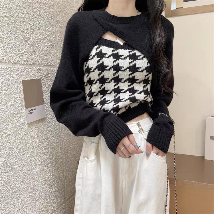 MS789 Set áo cardigan kèm áo hai dây họa tiết Quảng Châu