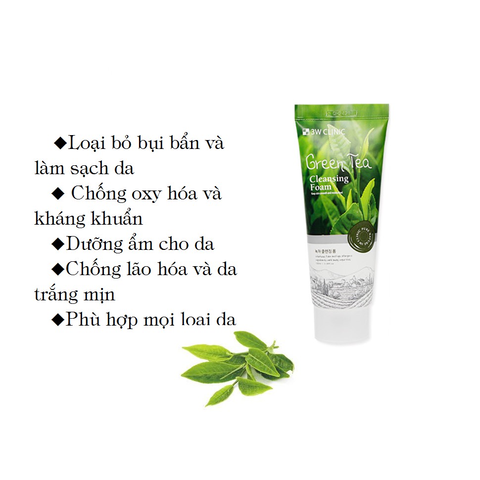 Sửa rữa mặt trà xanh Green Tea 3W CLINIC Foam Cleansing 100ml