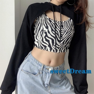 Áo Hoodie Lửng Tay Dài Họa Tiết Ngựa Vằn Thời Trang Cho Nữ