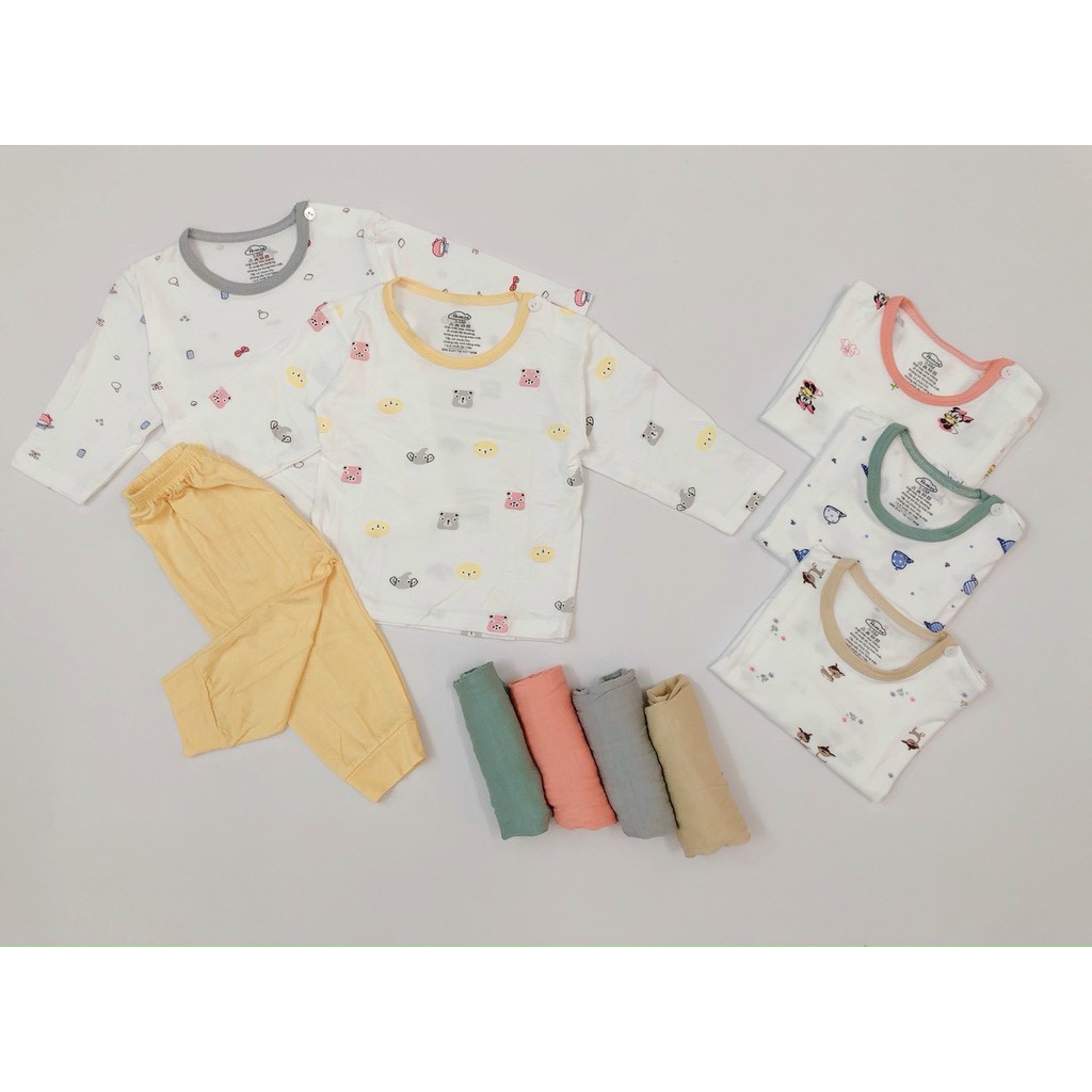 Bộ dài tay cho bé , Đồ thun lạnh bé trai bé gái sơ sinh thu đông mặc ngủ Avaler