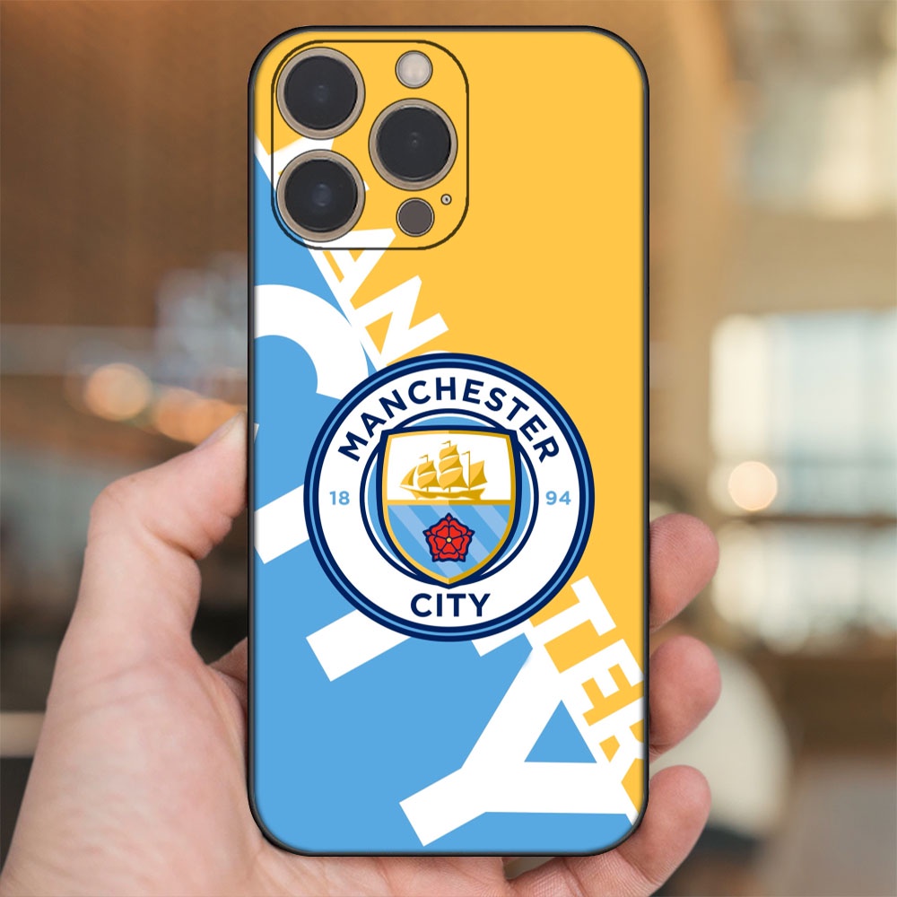 Ốp lưng iPhone 14 Pro dẻo đen cạnh vuông in hình Manchester City MC