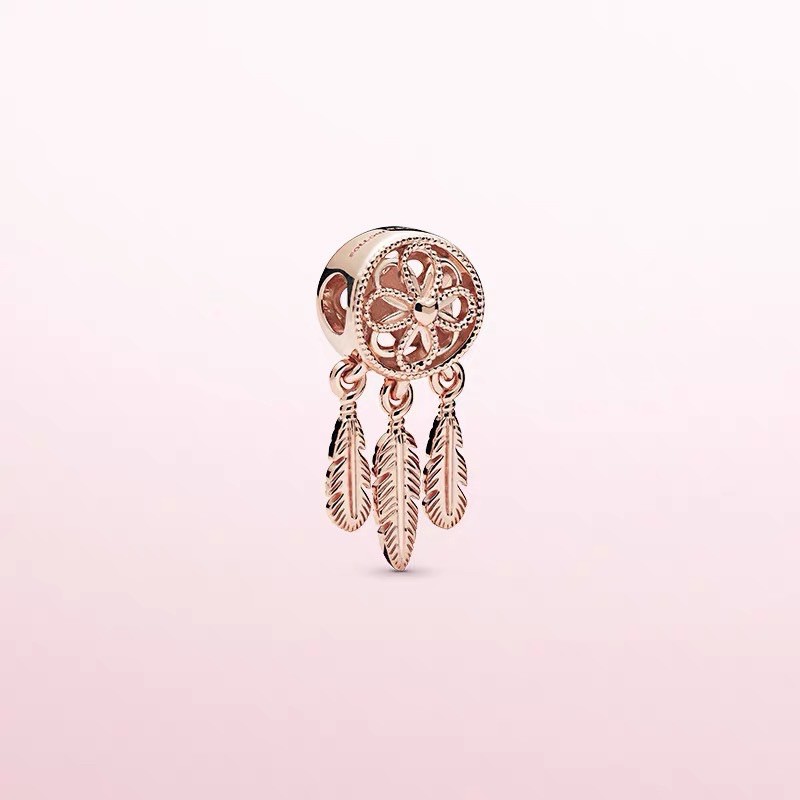 charm pan xỏ ngang 3 lá vàng hồng bạc s925