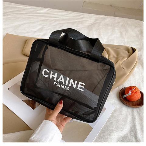 Túi lưới đựng mỹ phẩm in chữ cái màu trắng và đen phong cách Âu Mỹ thanh lịch sành điệu