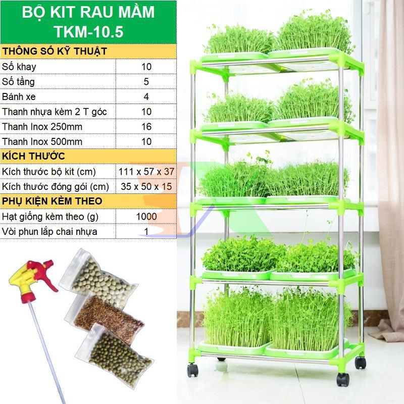 Bộ kit trồng rau mầm thủy canh 5 tầng 10 khay TKM-10.5