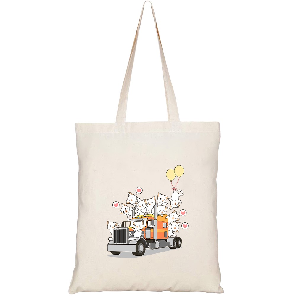 Túi vải tote canvas HTFashion in hình cute cats truck cartoon style HT182