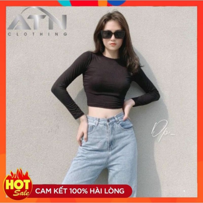 áo thun croptop tay dài, vải cotton rip freesize thừ 36kg-56kg