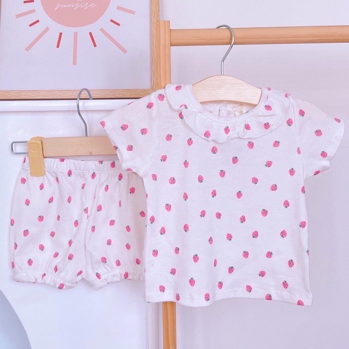 Đồ Bộ Cộc Tay Bé Gái Cotton Mùa Hè Viền Cổ Họa Tiết Size 1 - 5 Tuổi MINTSCLOSET Mint's Closet - DB8068