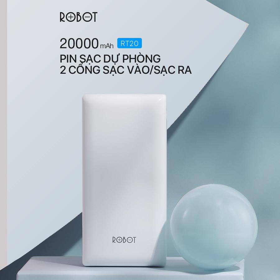 Pin Sạc Dự Phòng 20000mAh ROBOT RT20 - Công Suất 10W - 2 Cổng Output USB & 2 Cổng Input Micro USB/ Type-C