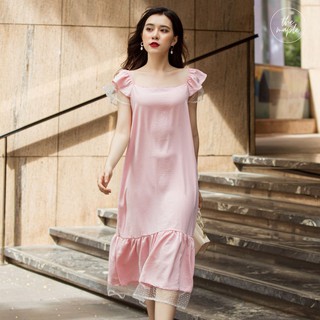 Đầm maxi phối lưới The Maple Freesize Hồng