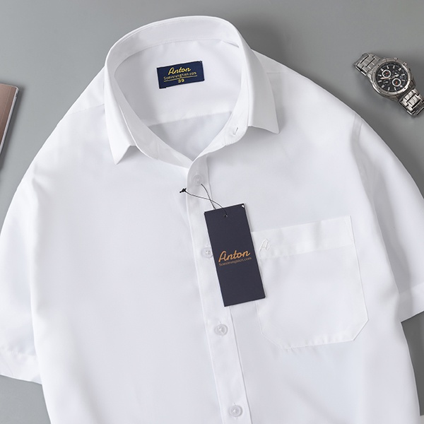 Áo Sơ Mi Nam Công Sở Trung Niên Anton Somianton Trắng Trơn Ngắn Tay Vải Nano - XSRN01