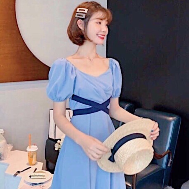 Đầm váy freesize xanh chéo eo