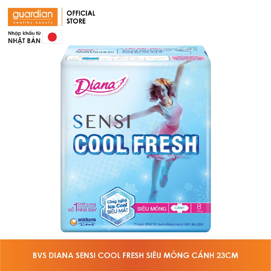 [CHE TÊN SẢN PHẨM]Băng vệ sinh Diana Sensi Cool Fresh siêu mỏng cánh mát lạnh 23cm (8 miếng)