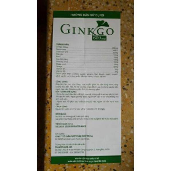 Ginkgo 600mg with coenzym Q10 viên uống hoạt huyết dưỡng não