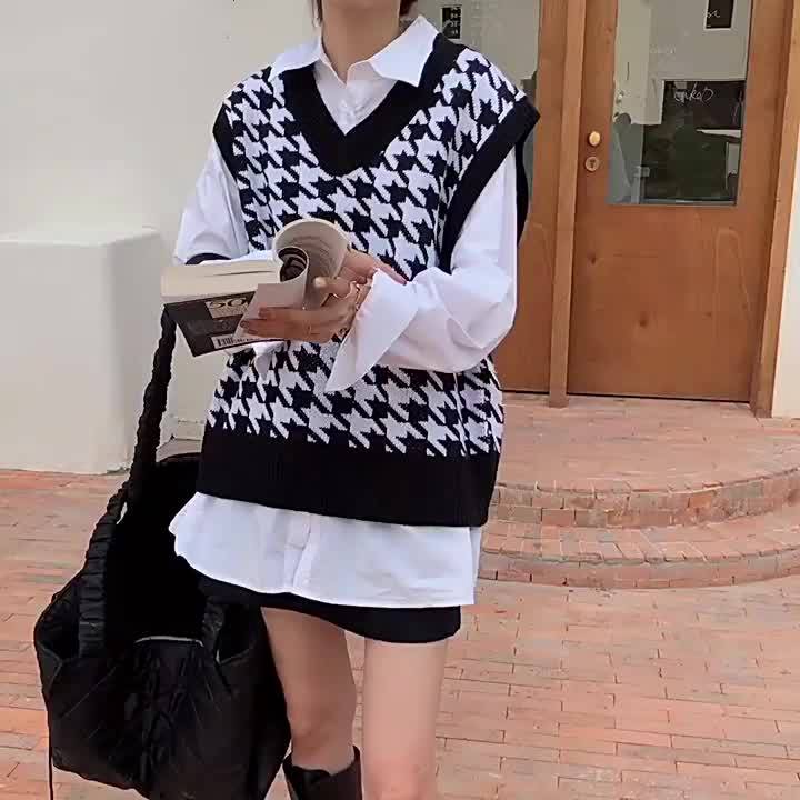 Áo gile nam Cổ Chữ V Thời Trang Sành Điệu Cho Nữ cardigan simple retro new v áo len Hàn Quốc fashion unisex áo sweater tay | BigBuy360 - bigbuy360.vn