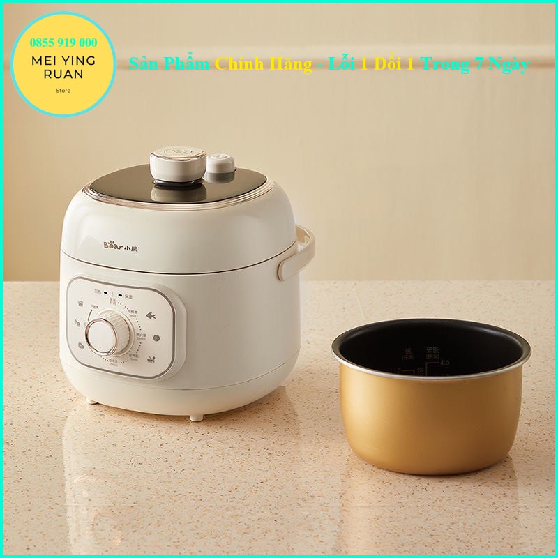 Nồi áp suất điện mini BEAR 2L màu trắng cho 1-2 người bảo hành 12 tháng