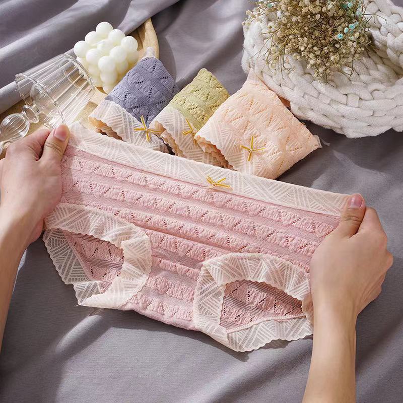 Quần Lót Ren Đính Nơ Màu Dễ Thương Mềm Mịn Mẫu Mới