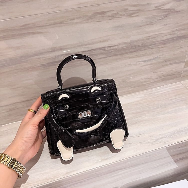 Túi Xách Đeo Vai Da Bò Họa Tiết Mặt Cười Thời Trang Cổ Điển