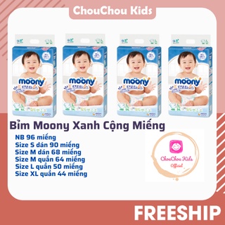 Bỉm Moony Xanh/Tã Moony Xanh Cộng Miếng Nội Địa Nhật Dán/Quần Size NB96/S90/M68/L58/M64/L50/XL44