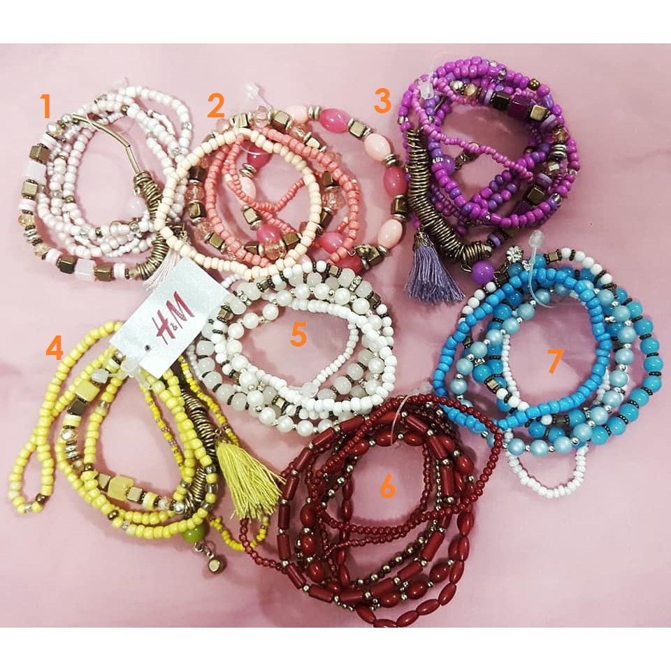 Set vòng tay CLAIRE'S chính hãng Bohemian tua rua hạt chuỗi co dãn nhiều màu vàng, xanh, đỏ, trắng, tím, hồng