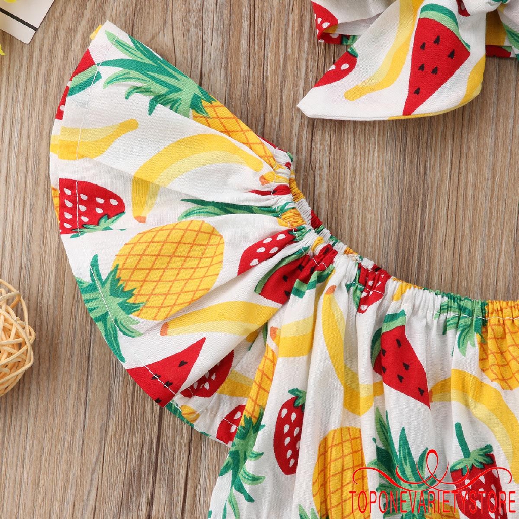 Bộ áo quần liền nhau in hình trái cây cho bé gái 0-24 tháng tuổi