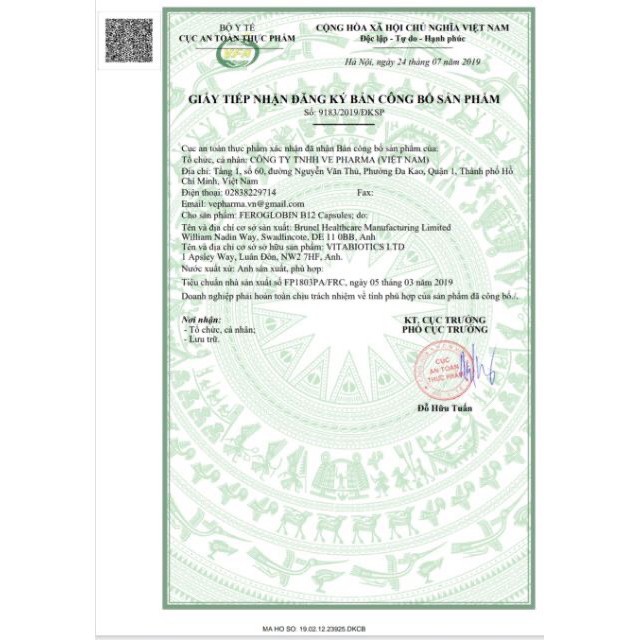 VIÊN BỔ SUNG SẮT FEROGLOBIN B12 HỘP 30V
