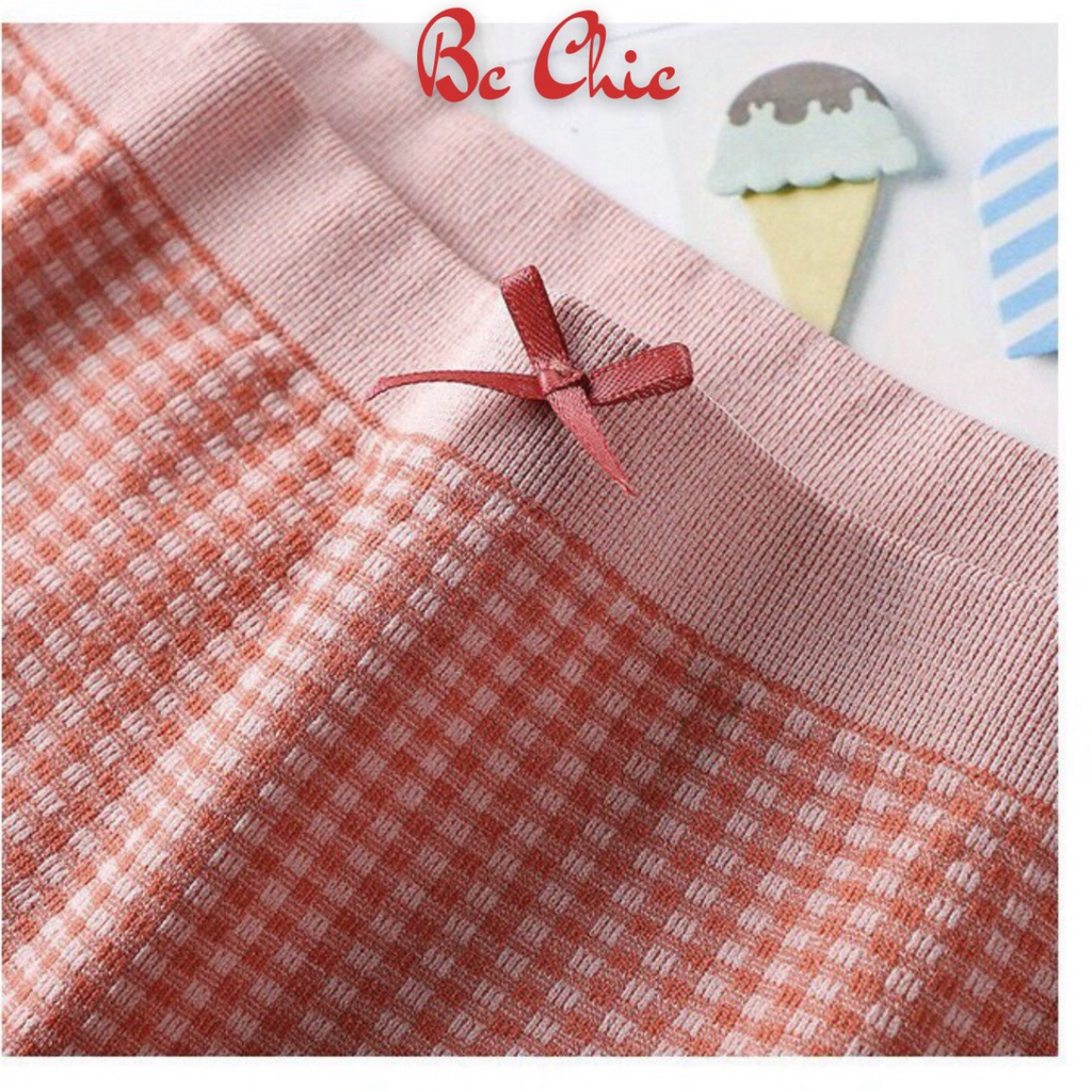 Quần Lót Nữ , Quần Lót Nữ Cotton kẻ phối ren đính nơ điệu đà xinh xắn MÃ Q112 BC_CHIC LINGERIE