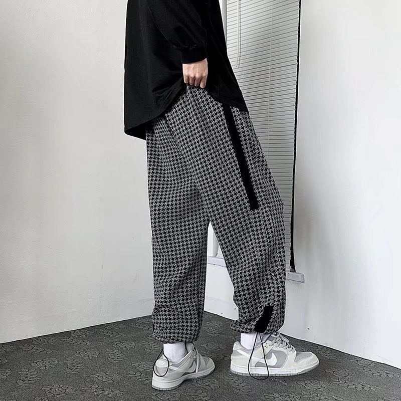 Quần dài caro ống rộng thời trang vintage cho nam nữ