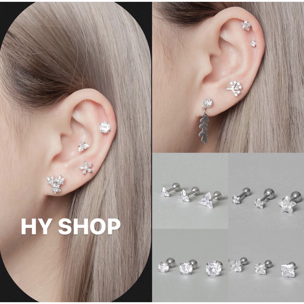 Khuyên tai titan đính kim lấp lánh cá tính nhiều kiểu thép y tế siêu bền không dị ứng không gỉ unisex bts | BigBuy360 - bigbuy360.vn