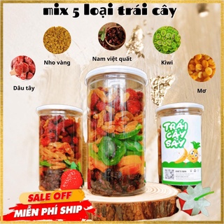 Trái cây sấy dẻo 500g, mix 5 loại dâu tây, kiwi, nam việt quất, mơ, nho nhập khẩu, hoa quả sấy dẻo