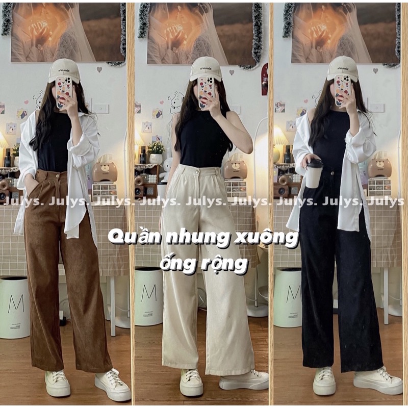 Quần nhung ống xuông rộng hack dáng 3 màu (ảnh thật shop chụp kèm video)