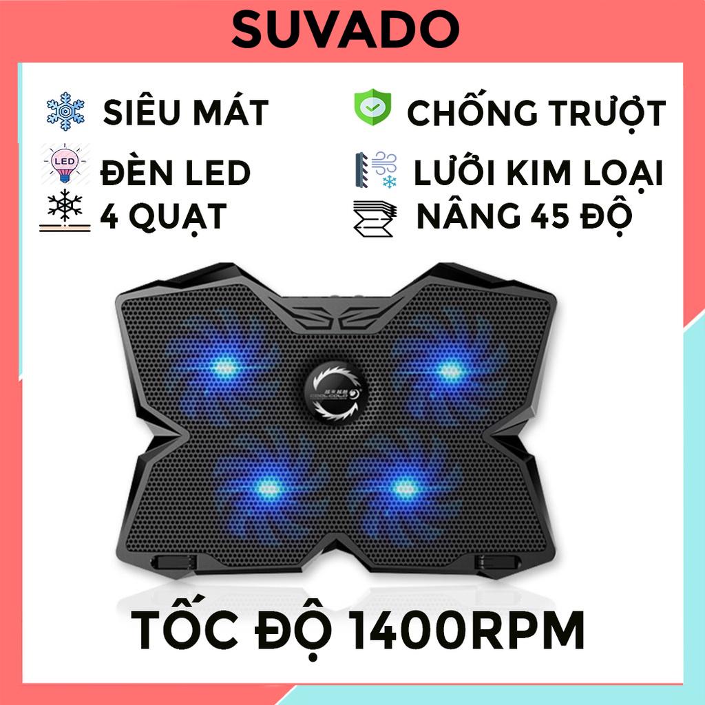 Đế Tản Nhiệt Quạt tản nhiệt Laptop Cool 2 - 4 Quạt, Đèn Led, Đế Nâng 17 Inch Trở Xuống