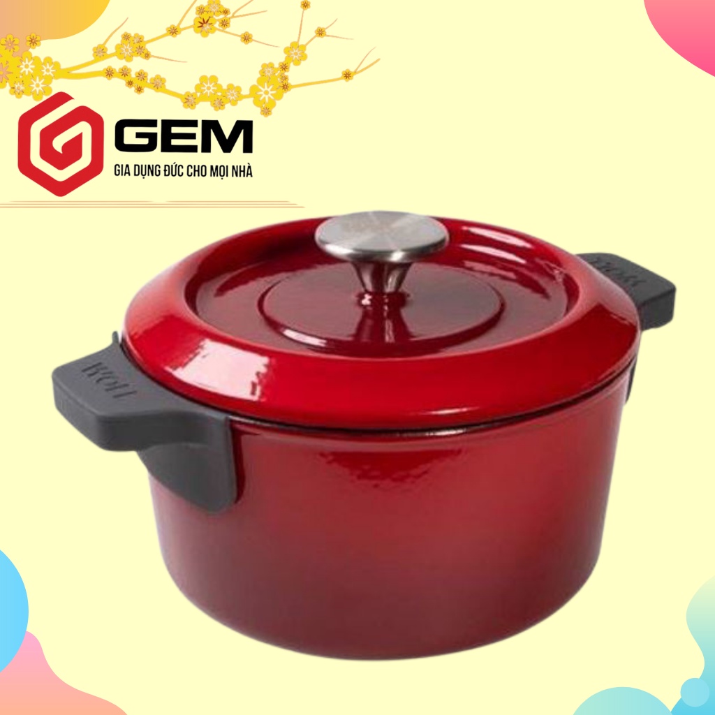 Nồi gang tròn có vung Woll Iron Pots size 20-24 cm Chili Red và xanh