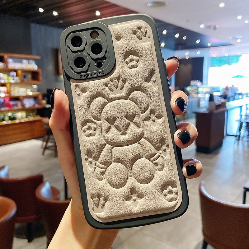 Ốp điện thoại da in hình gấu dễ thương thích hợp cho IPhone 12 13 11 Pro Max X Xs Max Xr 7 8 Plus
